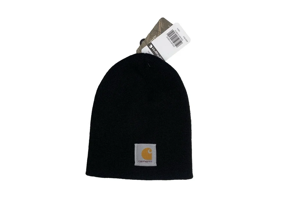 Carharrt Hat NEW Black Ribbed Knit Unisex Logo Utility Winter Work OSFA Beanie